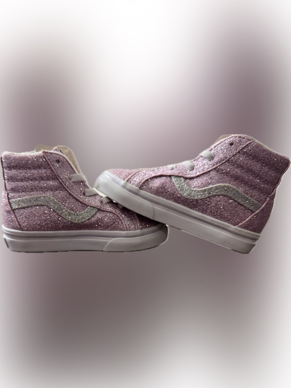 VANS Sk8-Hi Glitter Pink Silver High-Top Kids Sneakers US 7 Toddler Lace Up Zip